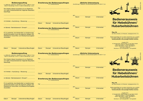PC-Fassung: Bedienerausweis für Hebebühnen / Hubarbeitsbühnen